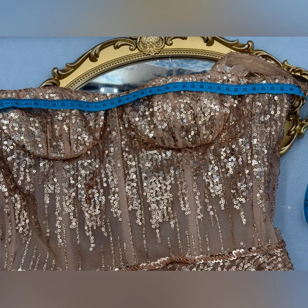 🆕 BRONX & BANCO 🧿 NWOT Mademoiselle Gold Sequin Midi Dress , Size XS US 2 - Picture 16 of 17